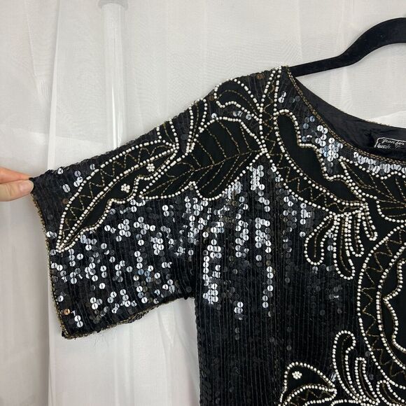Vintage Jean for Joseph le Bon 100% silk sequin beaded short sleeve blouse 80s - Picture 4 of 7